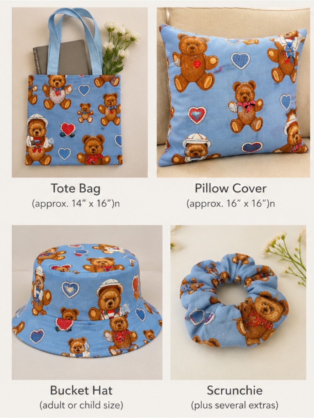 Vintage Hallmark Wamsutta Teddy Bear Fabric Panel Hearts 36x44 NOS